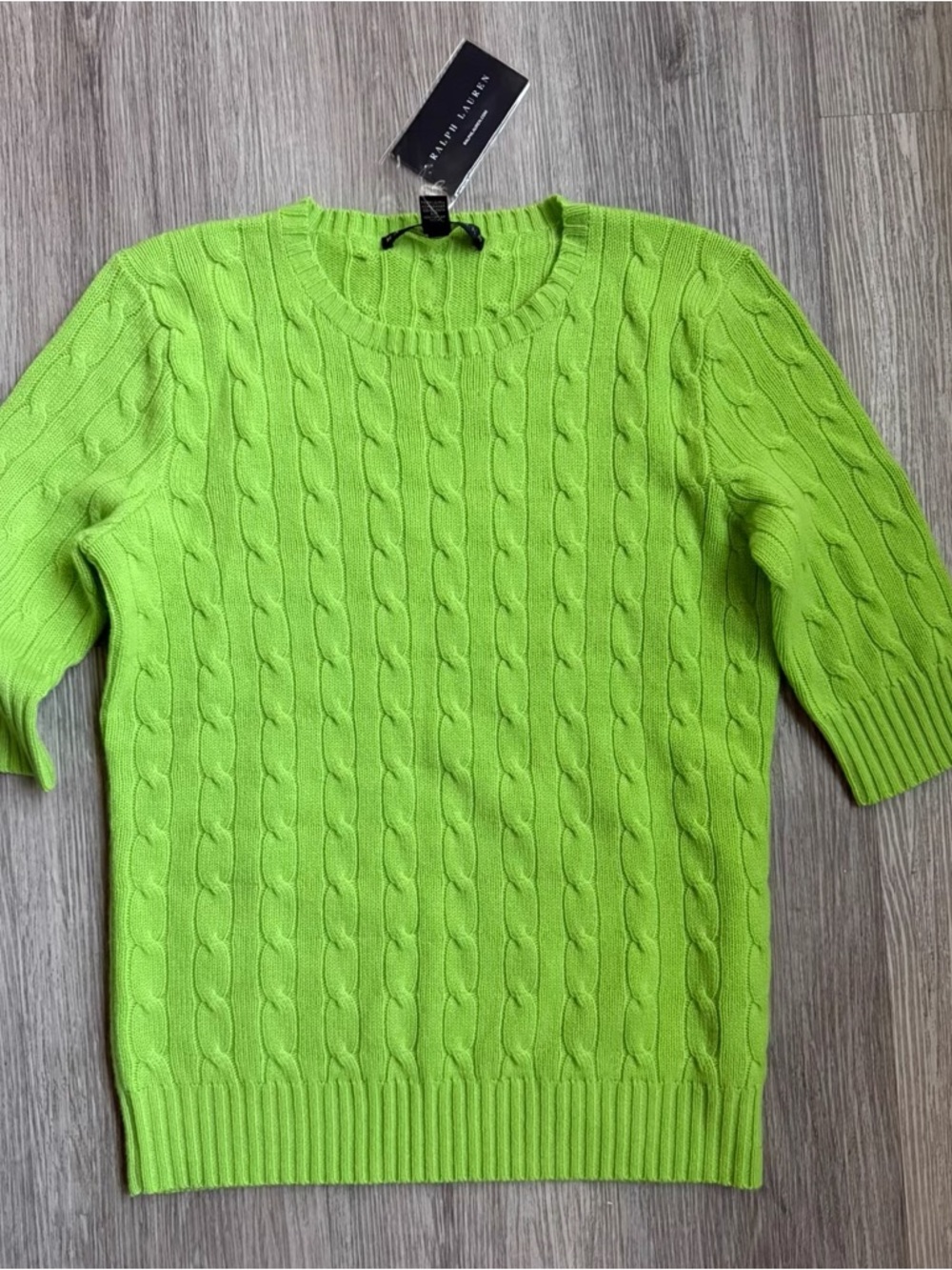 Ralph Lauren 100% Cashmere Cable Knit Sweater Neon Lime Green Size L